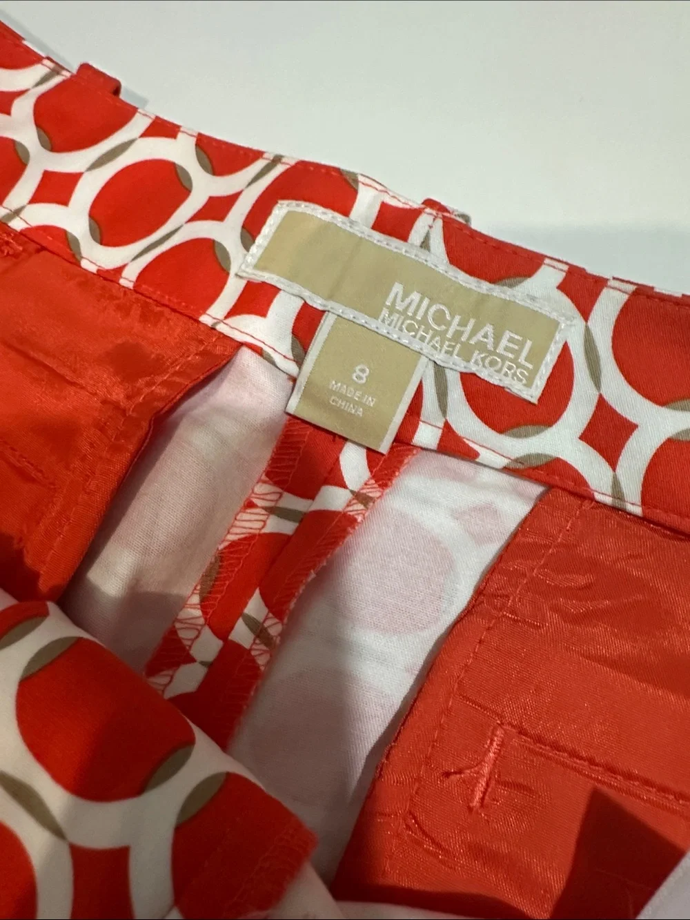 Michael Kors Red and White Circle-Print Skirt